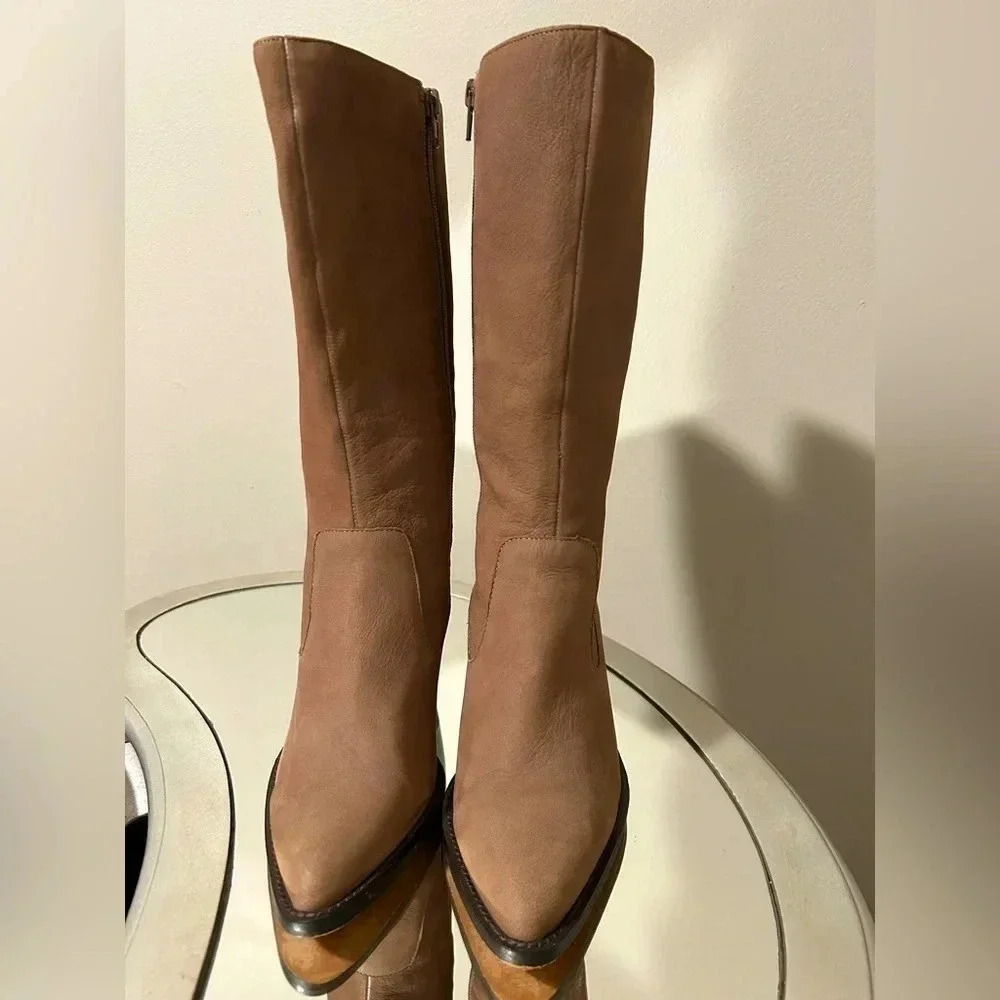 Sole Society Tall Pointed Toe Knee Boots in Taupe Brown